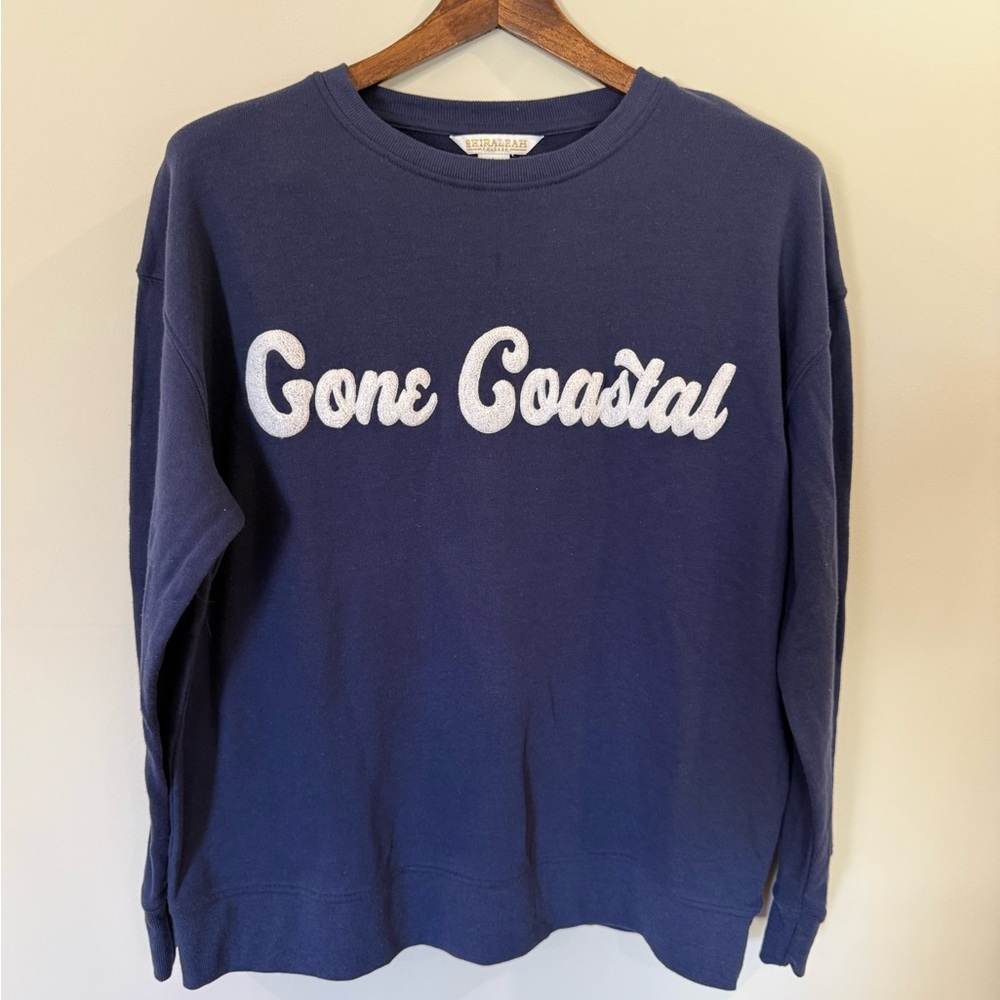 Shiraleah “Gone Coastal” Crewneck Sweatshirt – Navy – Large – NEW